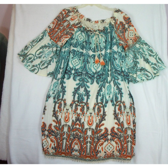 Old Navy Boho Mini Dress Paisley Peasant Short Sleeves‎ Tassels Size 22/24 Plus - Picture 15 of 15